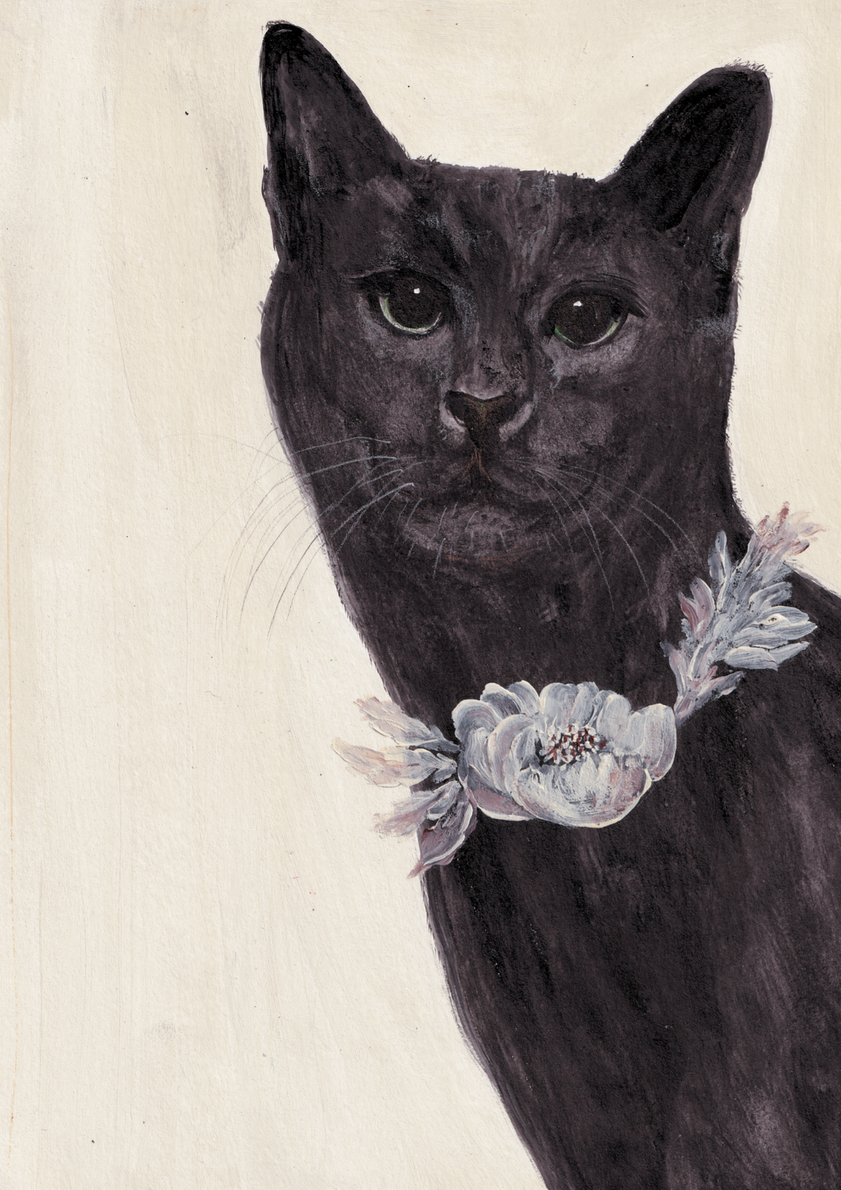 Chat noir et sa couronne de pavots