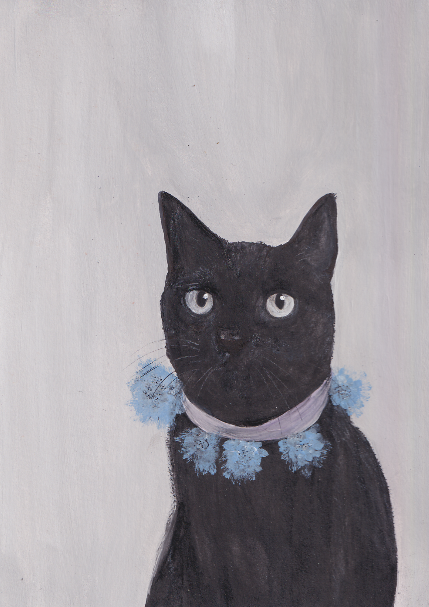 Chat noir II et couronne de fleurs