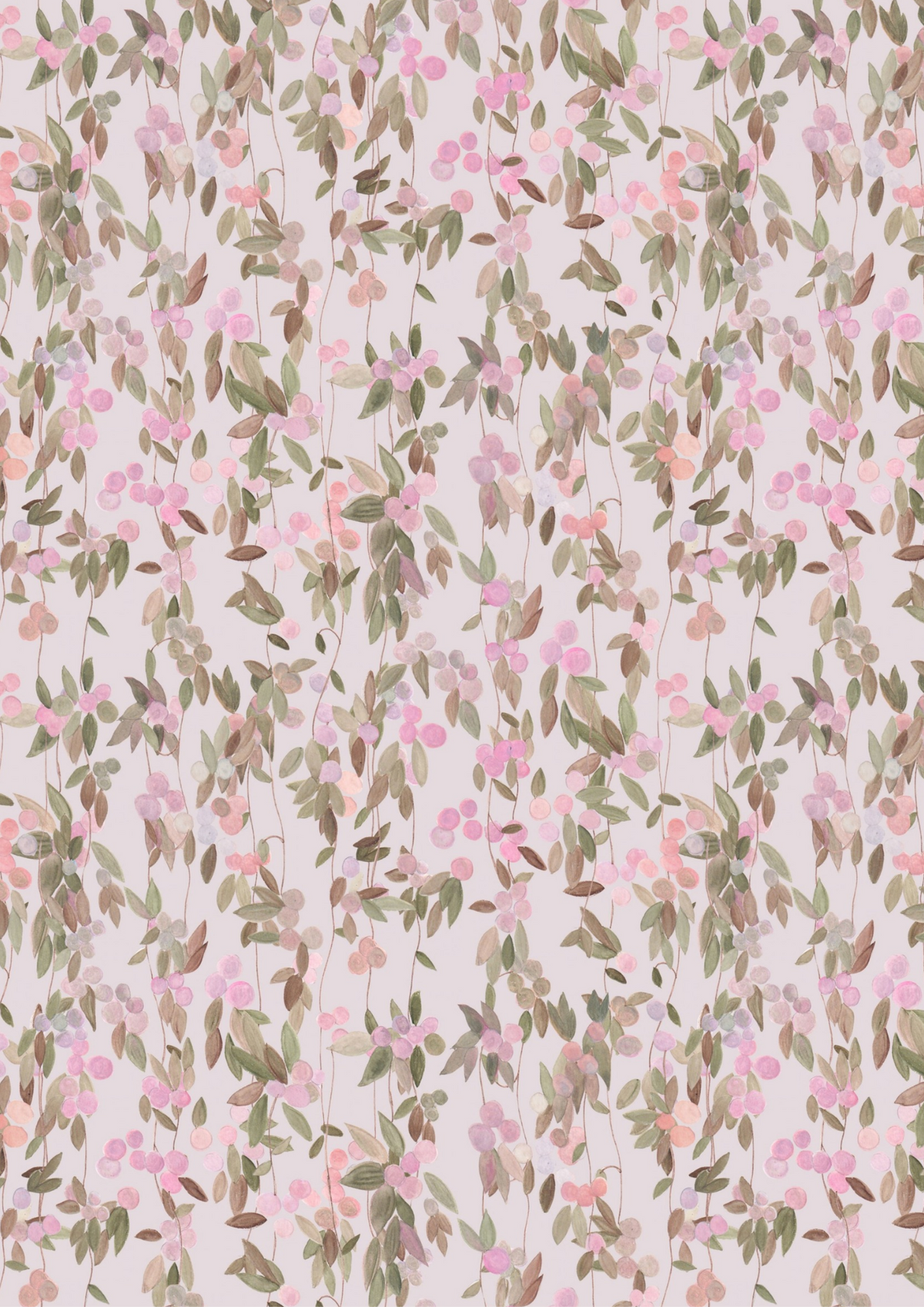 Tissu satin de coton Petites baies fond gris mauve pâle