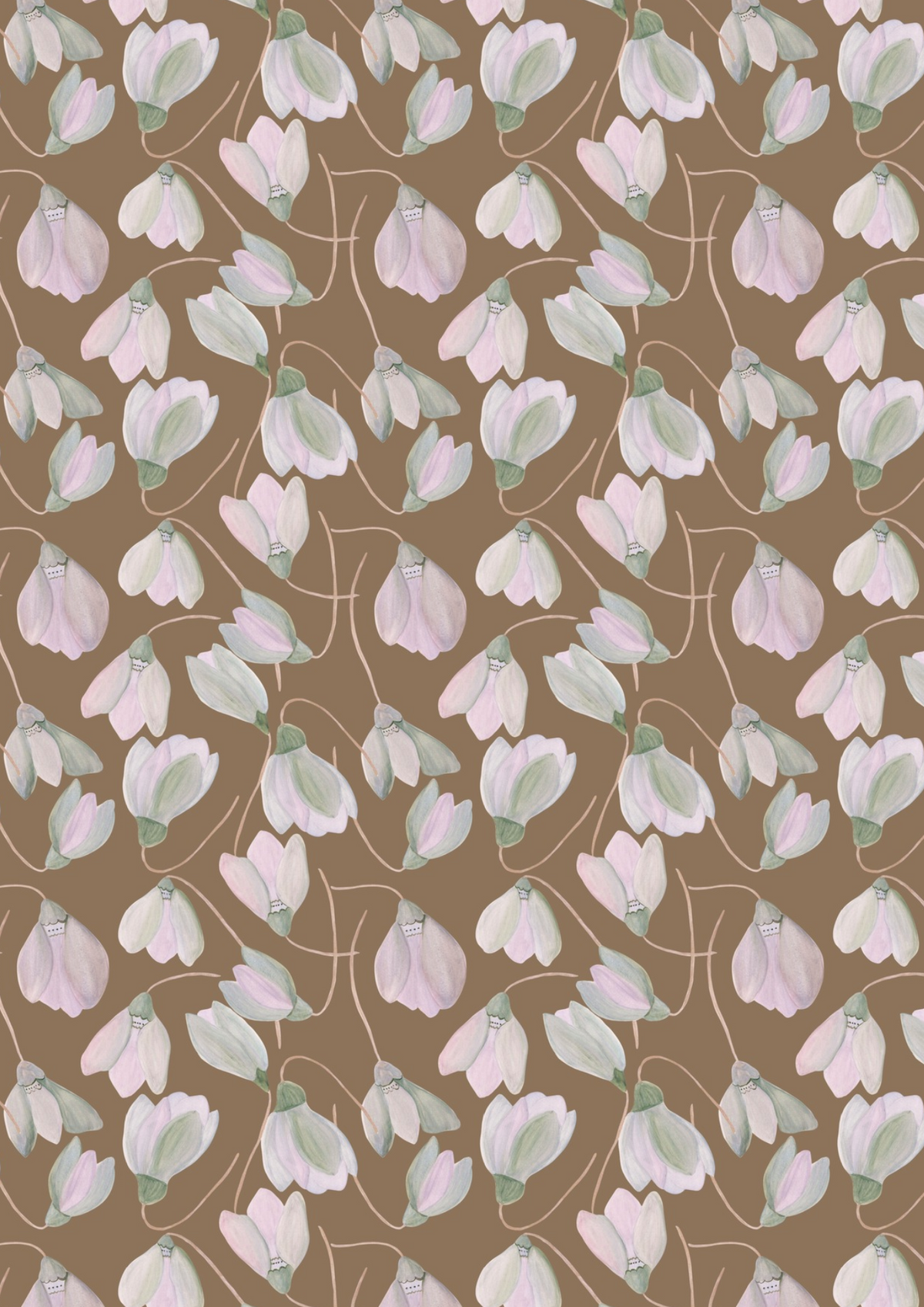 Tissu satin de coton Tulipes fond brun chaud