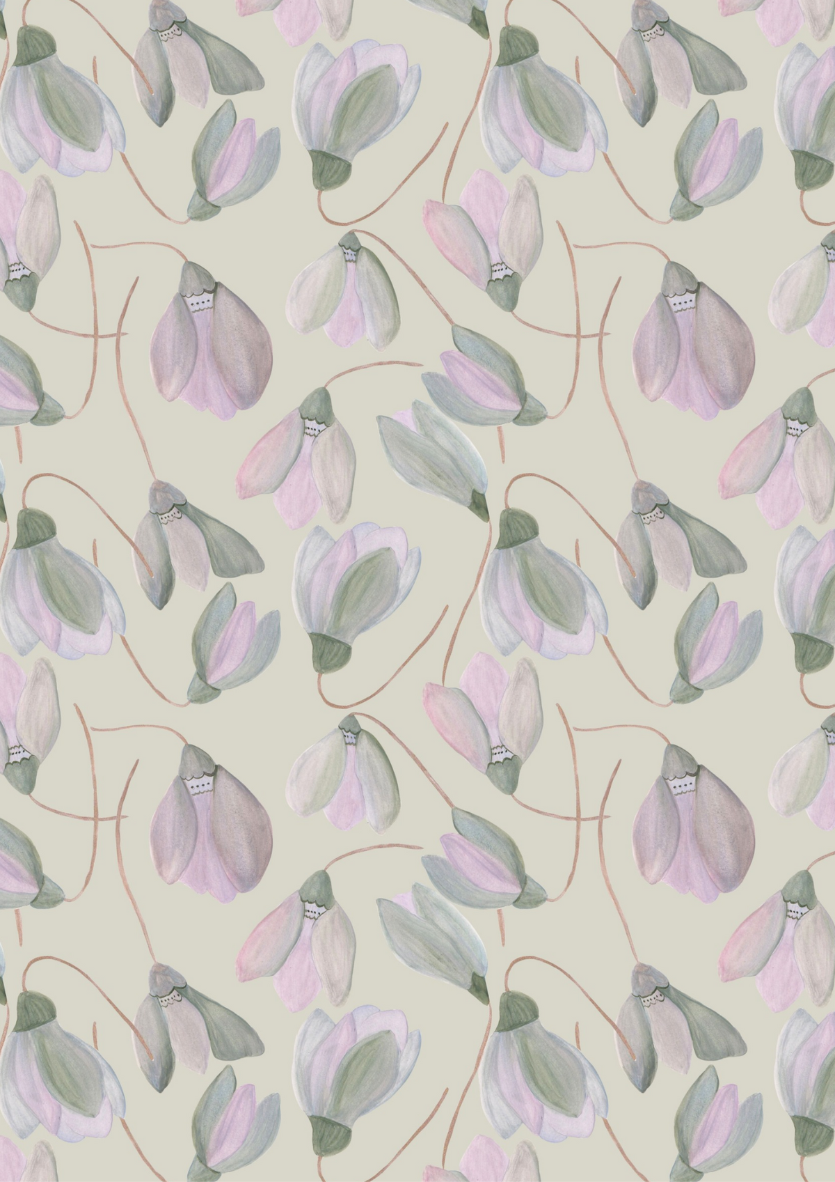 Tissu satin de coton Tulipes fond vert sauge