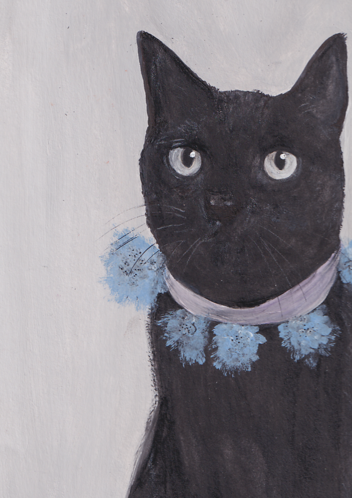 Chat noir II et couronne de fleurs