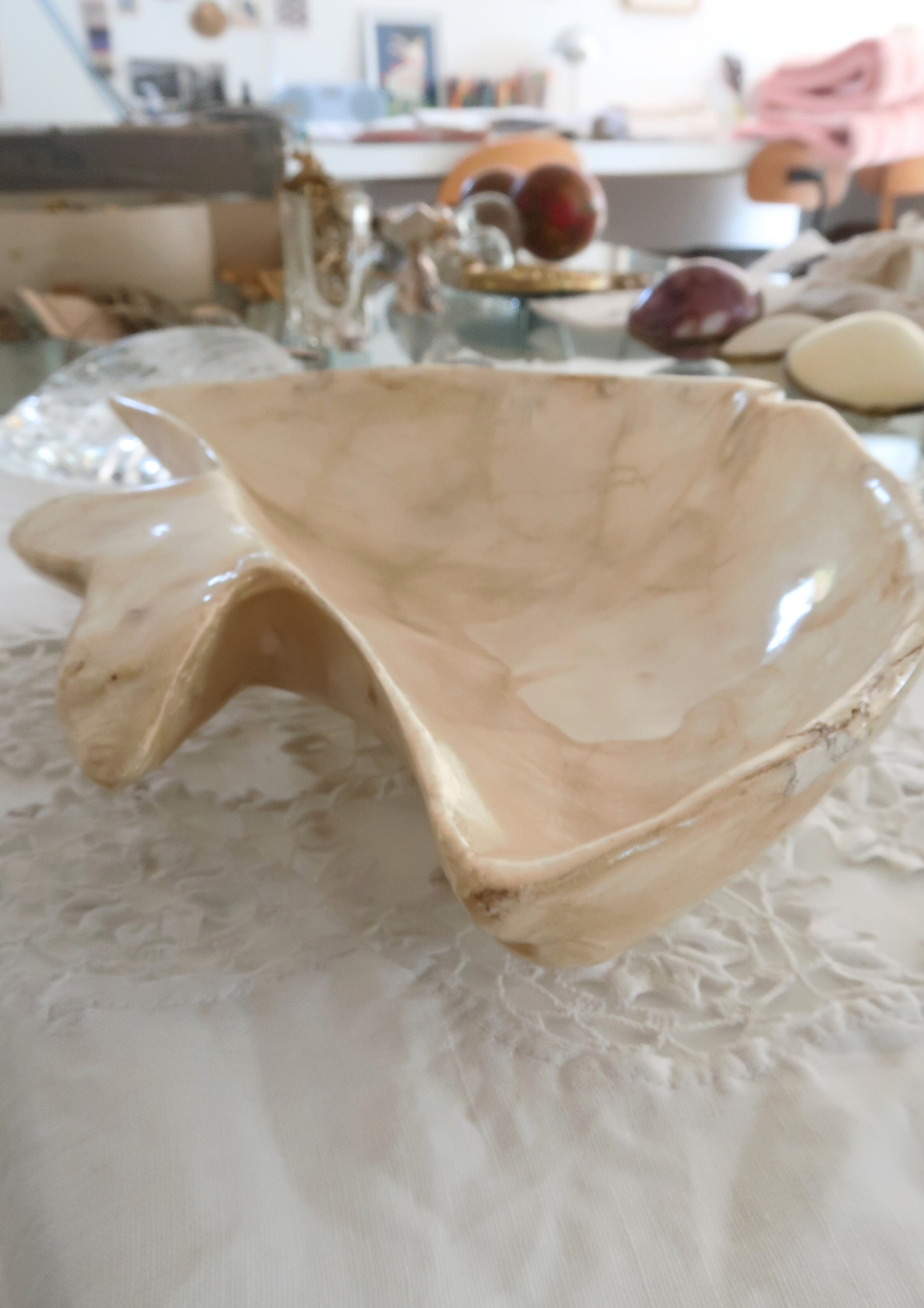 Plat à bijoux vintage poisson coquillage et nacre