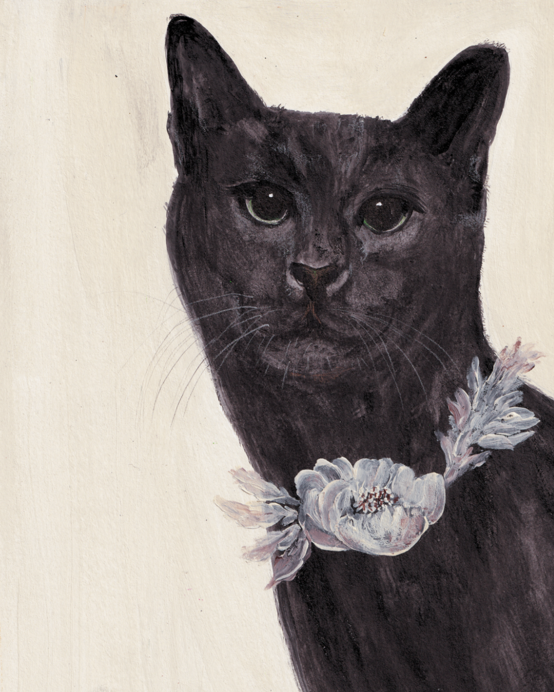 Chat noir et sa couronne de pavots