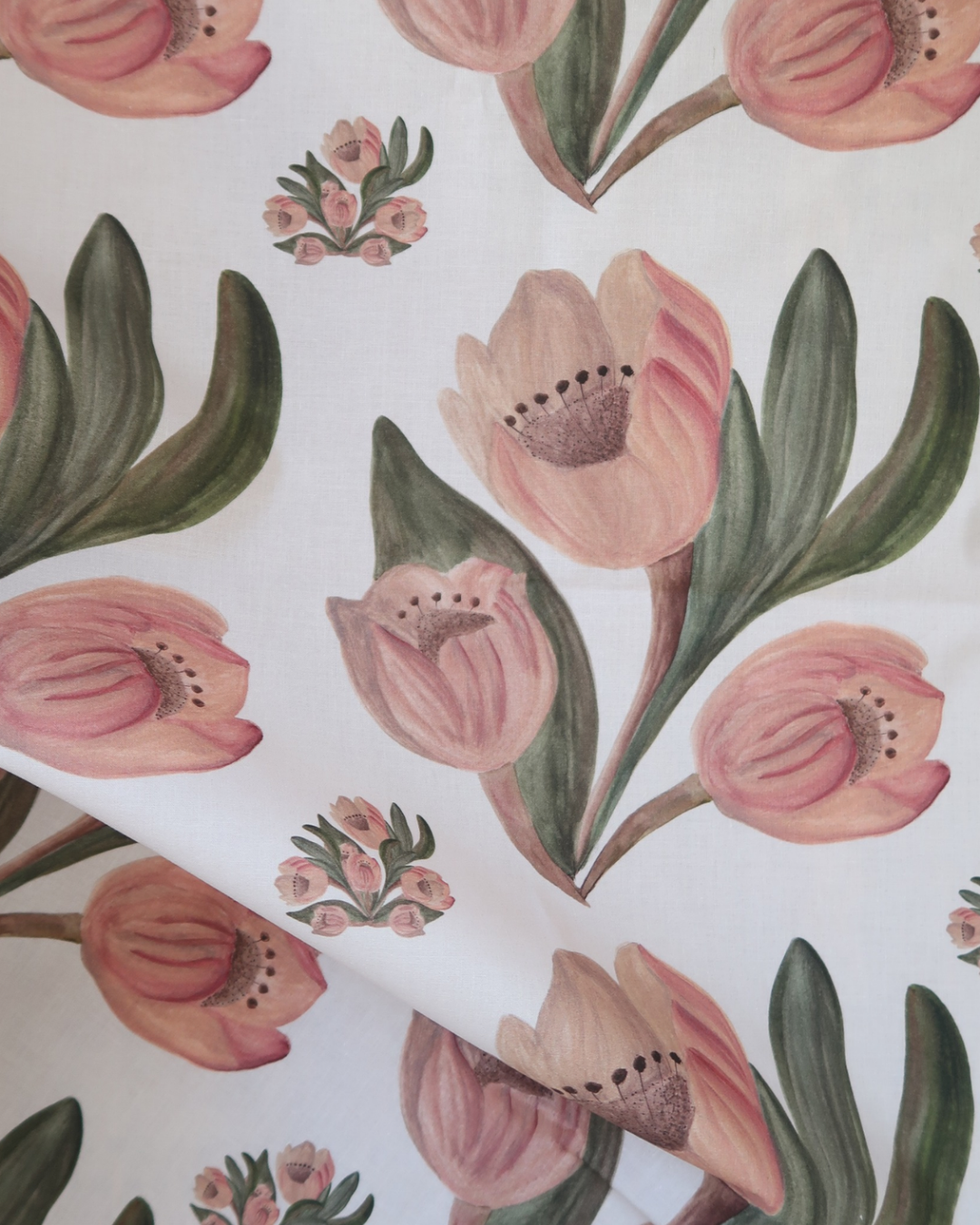 Tissu coton Tulipes vieux rose