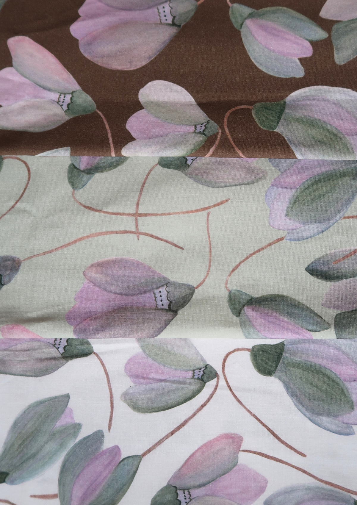Tissu satin de coton Tulipes fond vert sauge