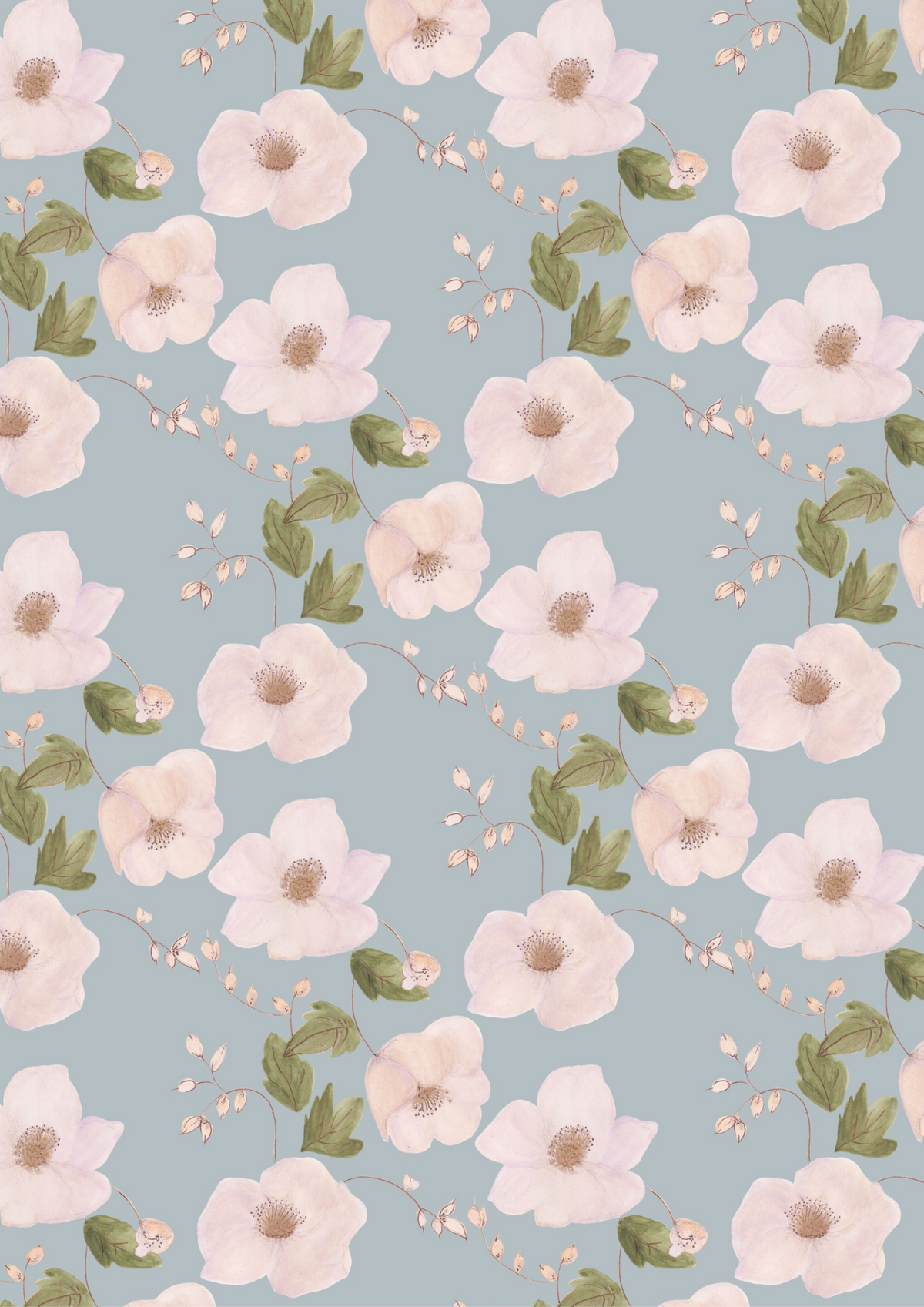 Tissu satin de coton Capucines fond bleu ciel