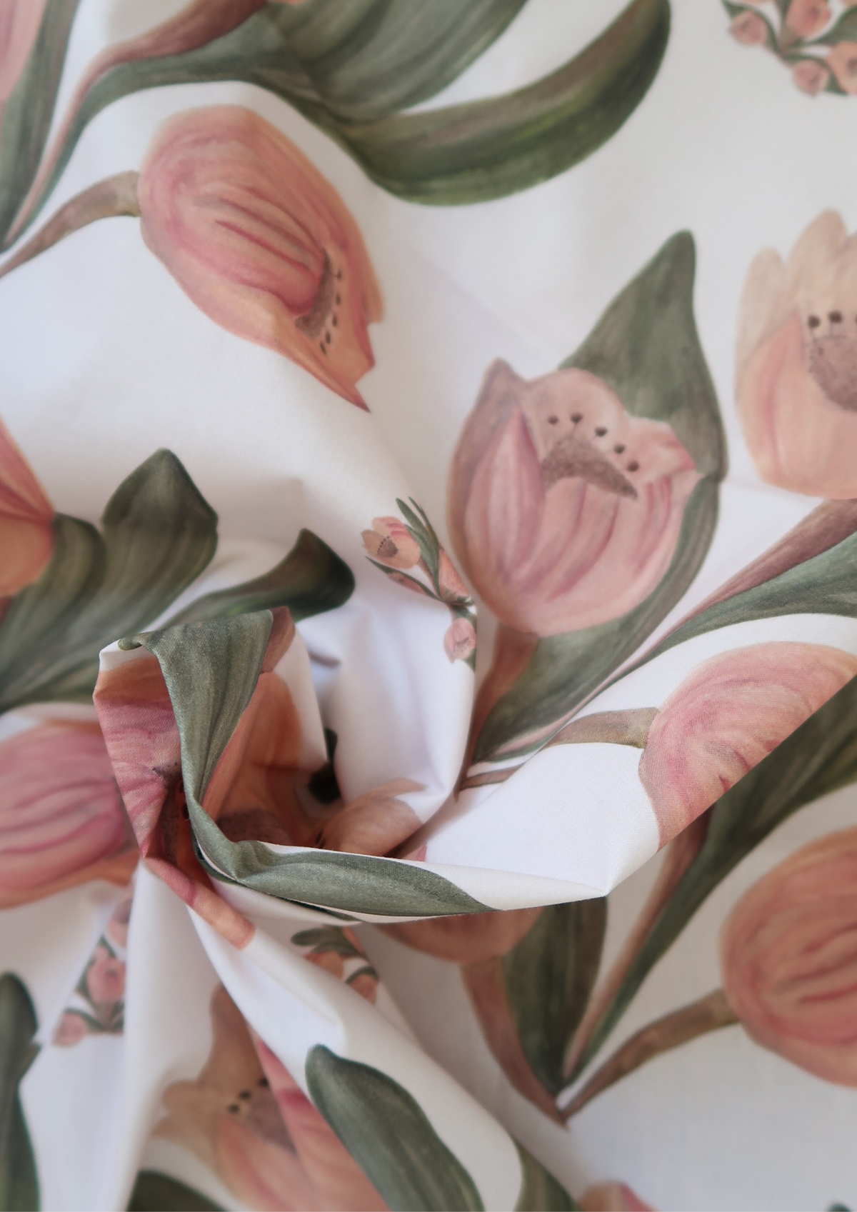 Tissu coton Tulipes vieux rose