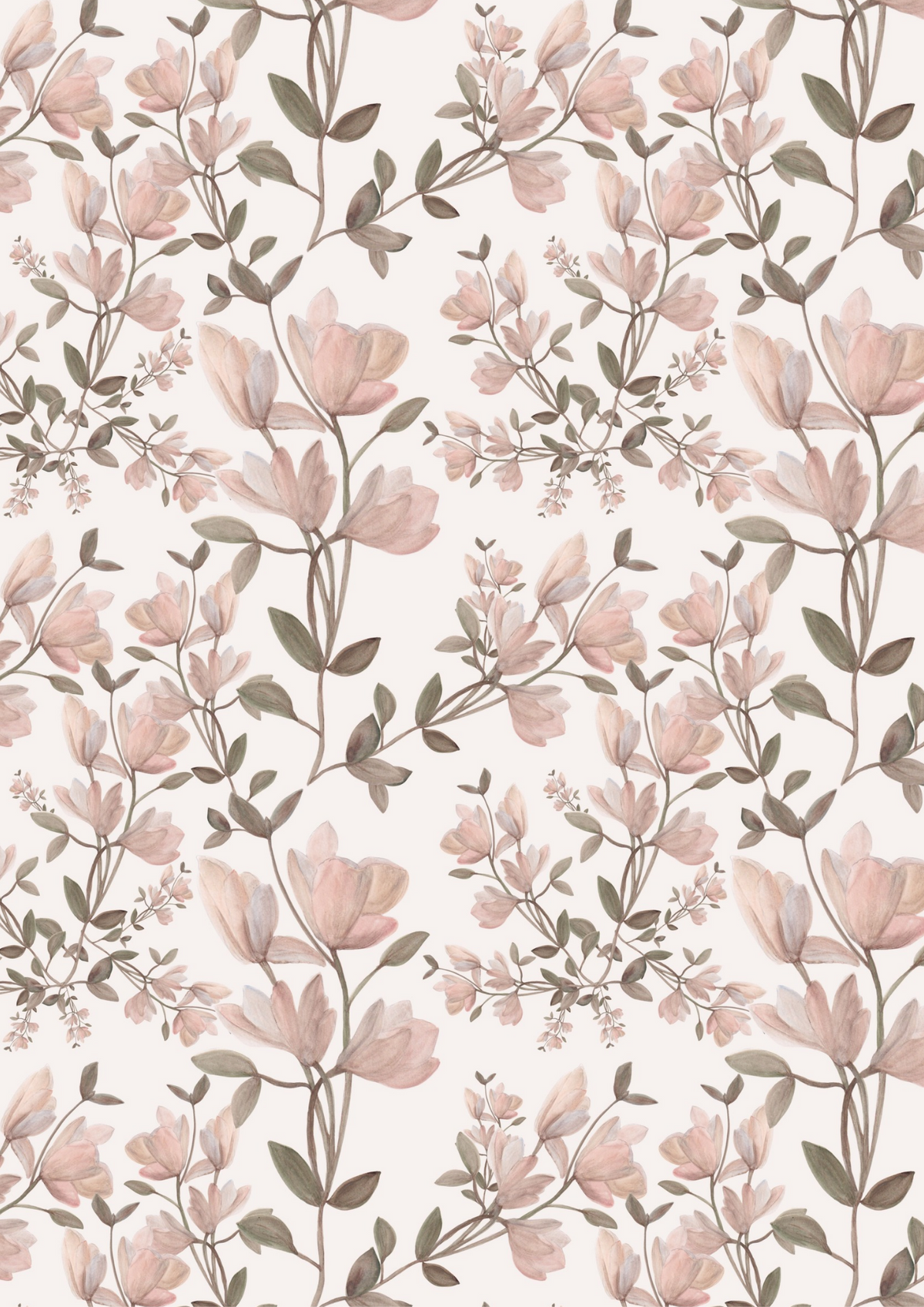 Tissu satin de coton Magnolias fond blanc cassé