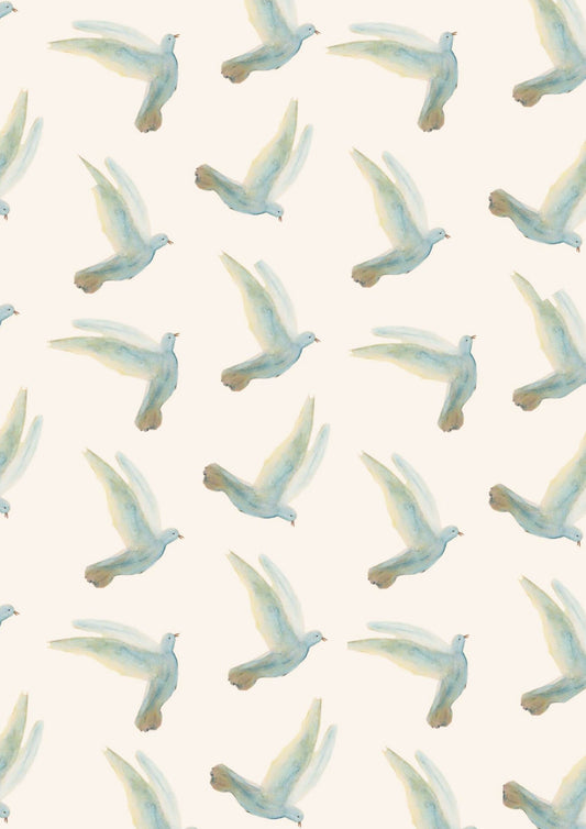 Affiche illustrée à motifs Les oiseaux bleus- Format A3