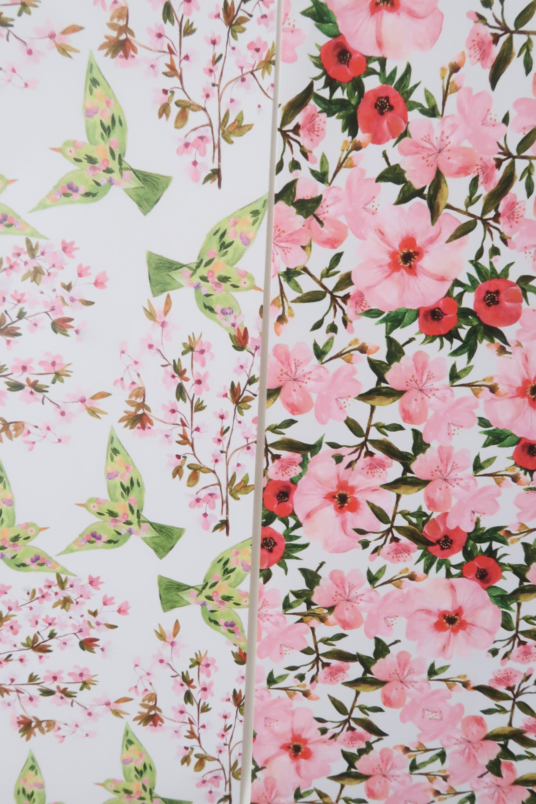 Affiche illustrée à motifs colibri & fleurs de cerisier- Format A4