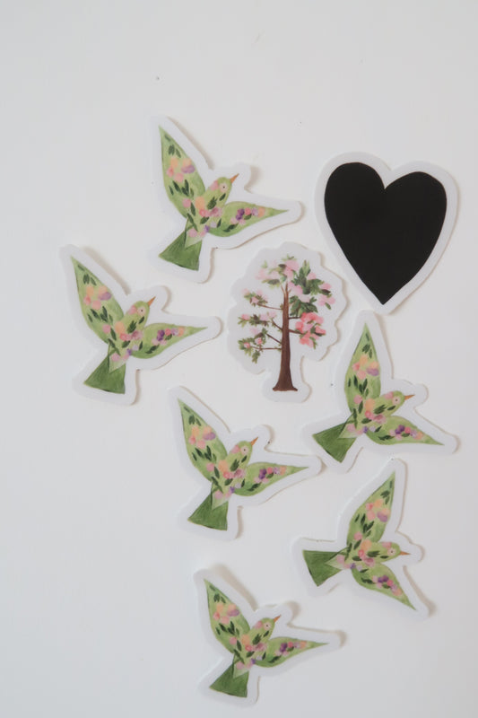 Stickers Cœur, Colibri & Cerisier - Numéro 3