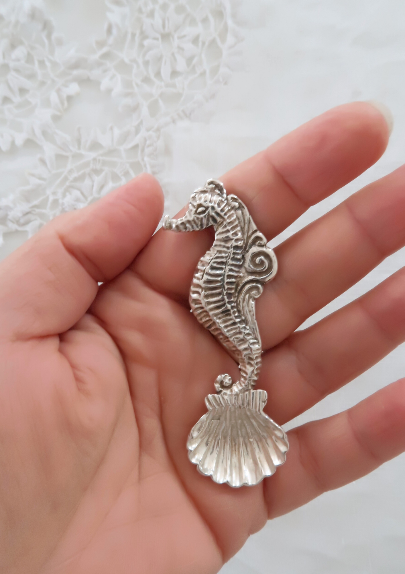Ancienne petite cuillère en argent Hippocampe