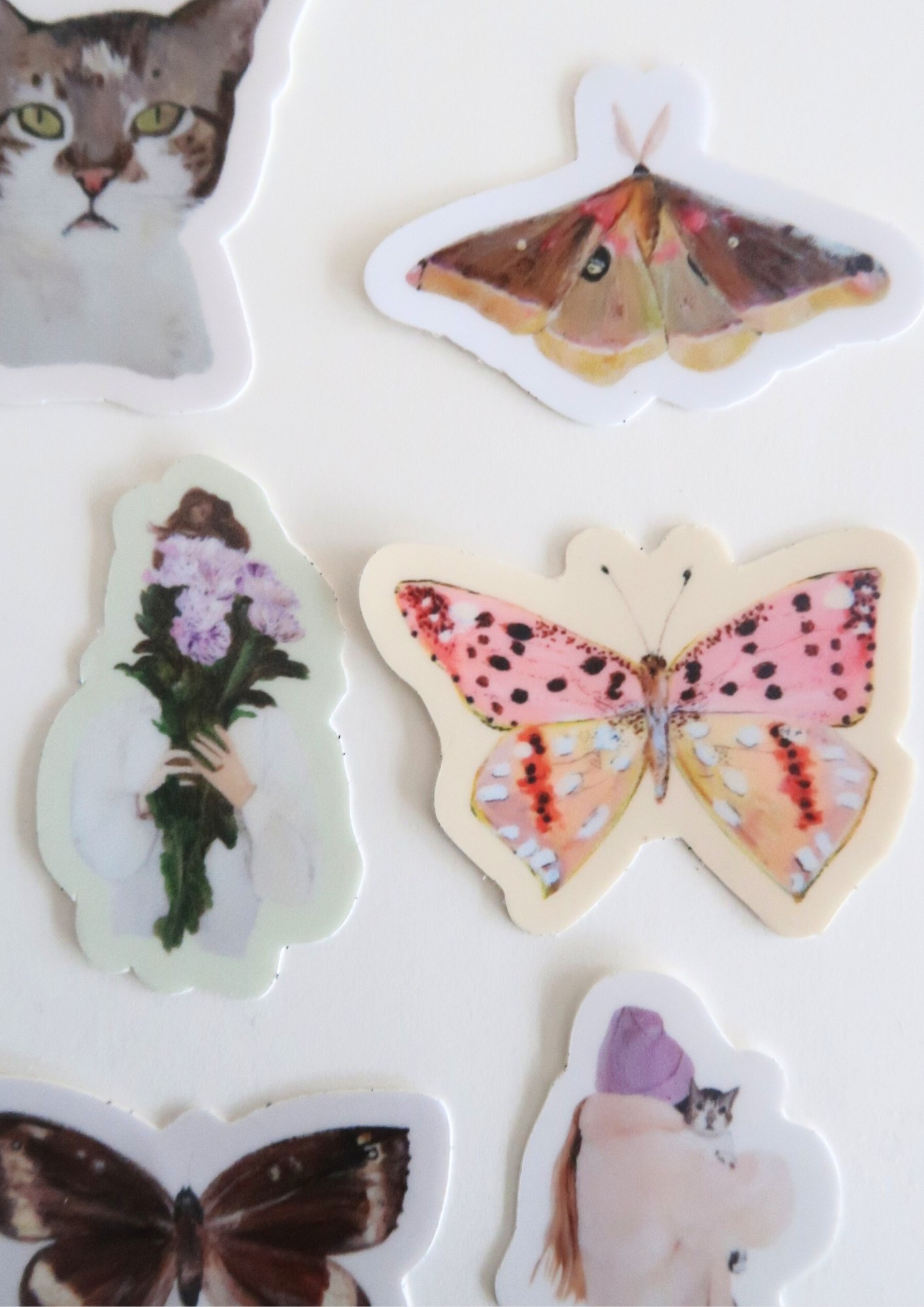 Stickers Chat, bouquet de fleurs & Papillons- Numéro 2